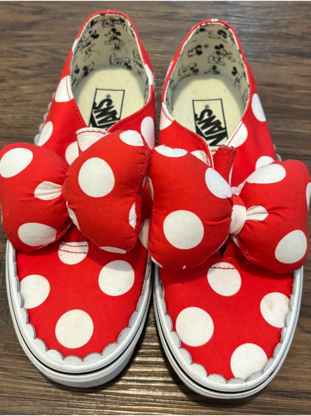 Vans Adult Red Polka Dot Slip-On Shoes with Bow Minnie Mouse